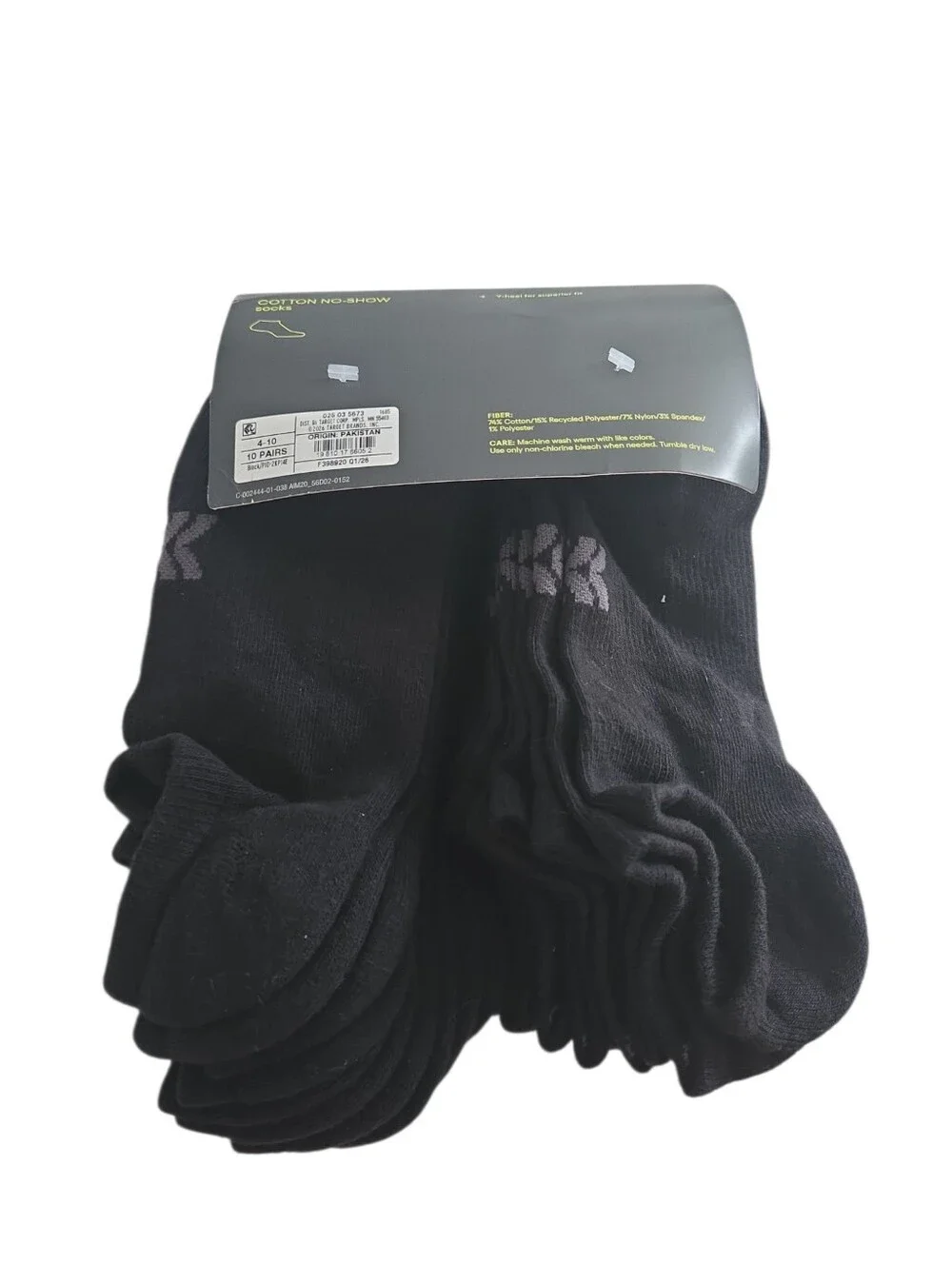 All in Motion Women's No Show Socks 10 Pack Black Size 4-10 Cotton NWT